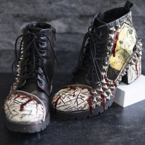Michael Myers Zombie Peepshow Horror Boots - Size 8 - Bloody Horror Booties - Picture 2 of 13